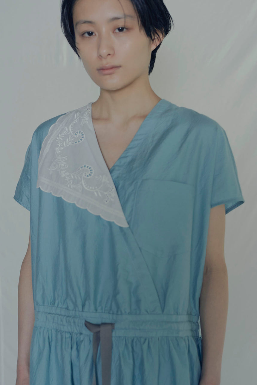 No.02/Smooth faille 刺繍襟ワンピース