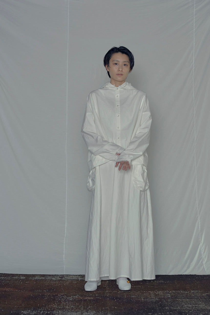 No.06/Cotton herringbone フードワイドシャツ