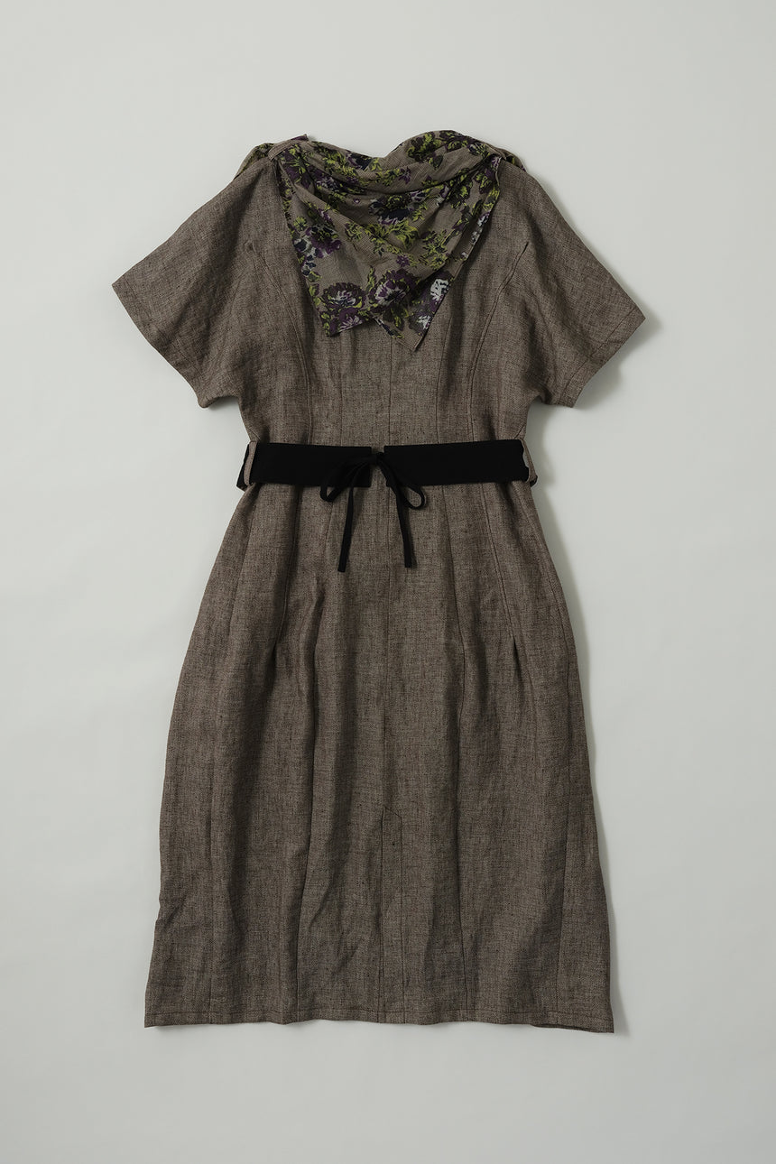 No.04/Double satin スカーフドレス（brown+flower print）