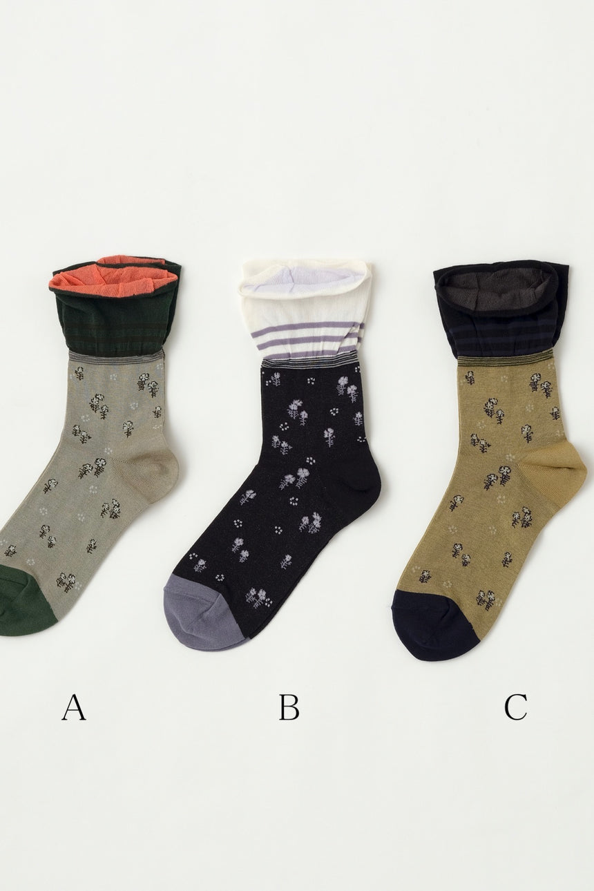 ANTIPAST×GASA*　小花柄ボーダー靴下